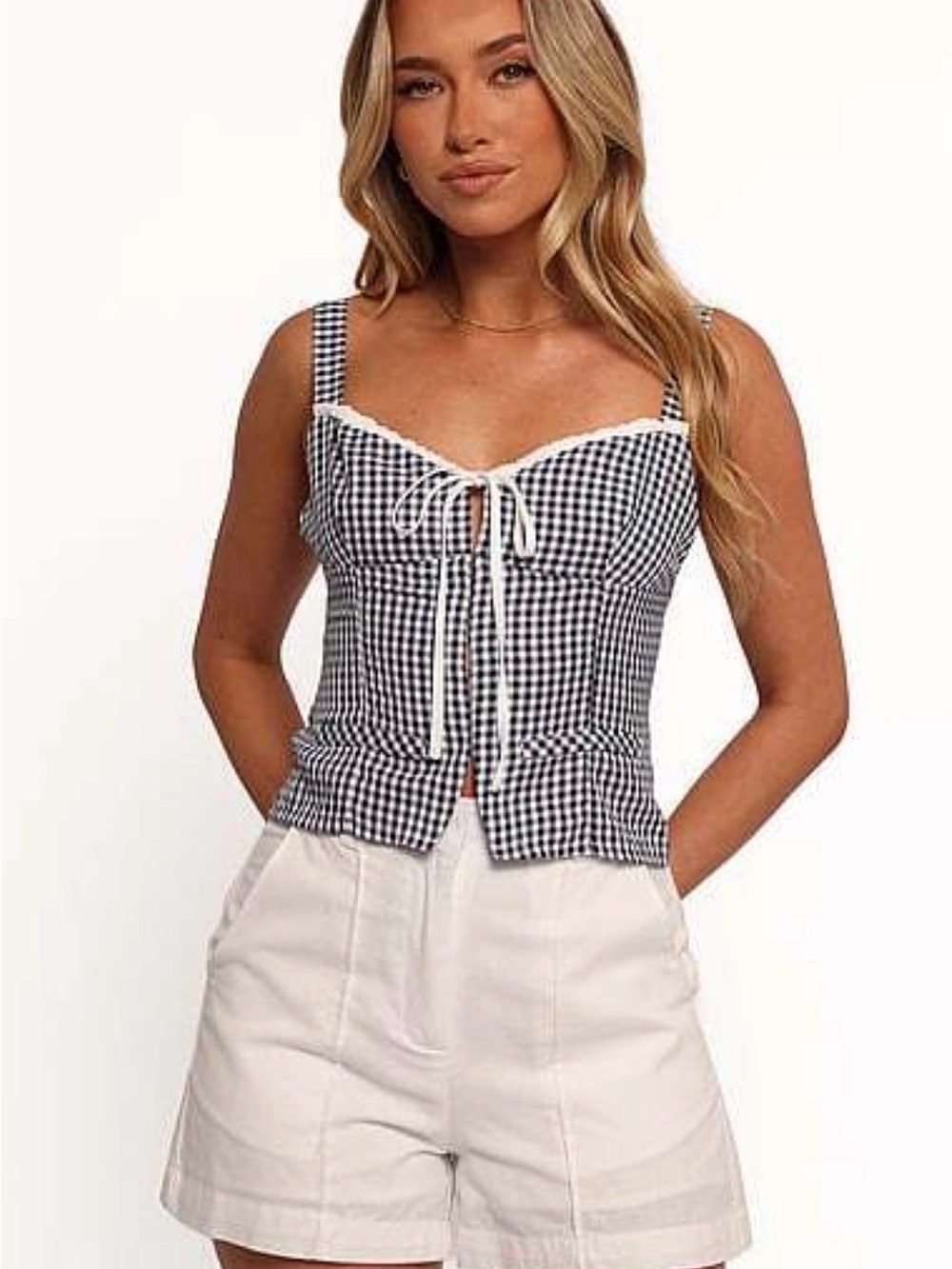 Petal & Pup Black and White Gingham Tie-Front Camisole